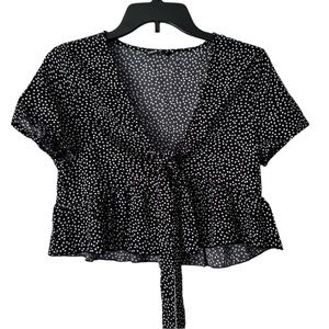 SHEIN Tie Front Polka Dot Crop Top